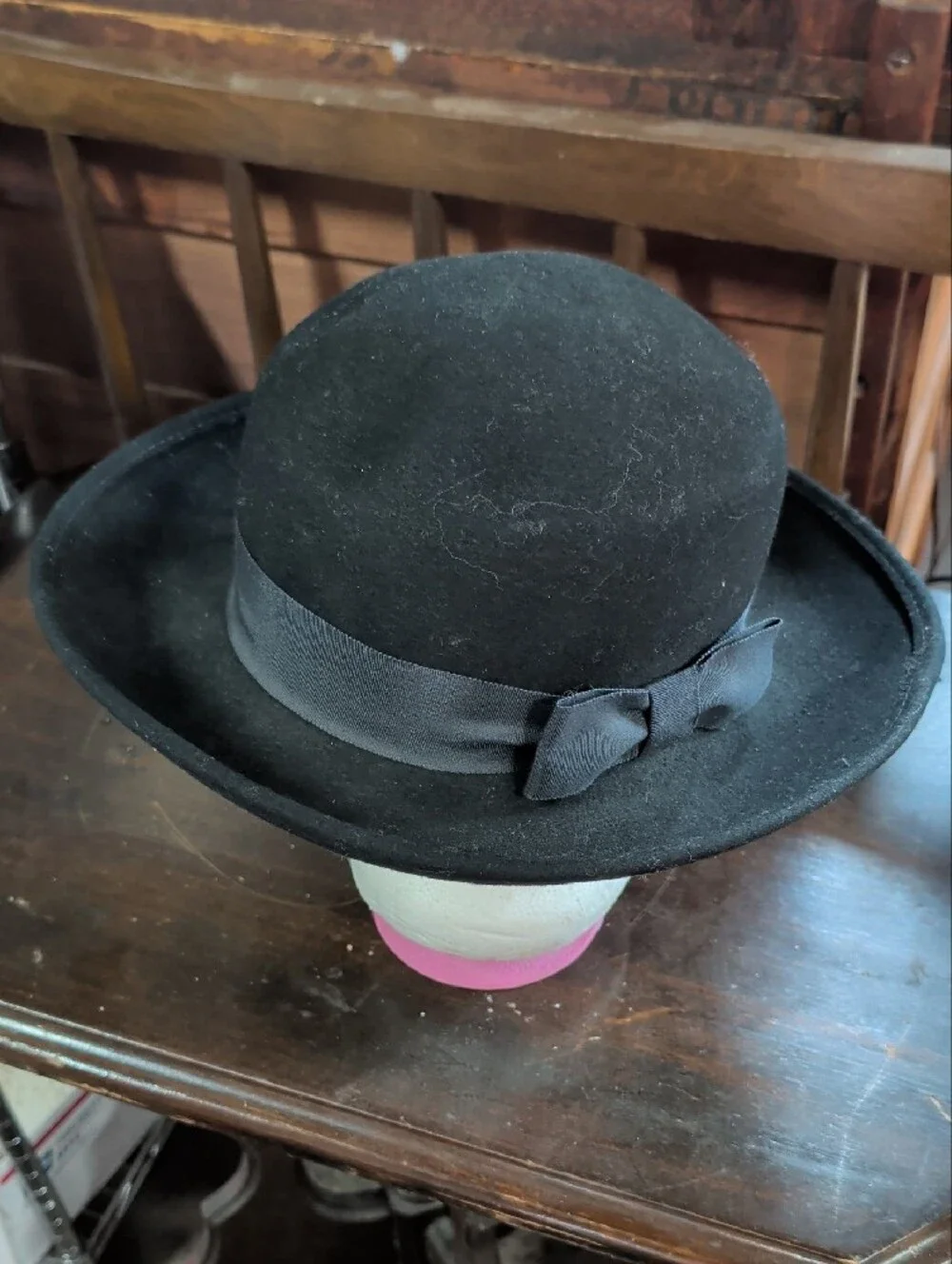 Vintage TravelSmith LiteFelt Wool Hat Black Round Crown Packable USA Made
